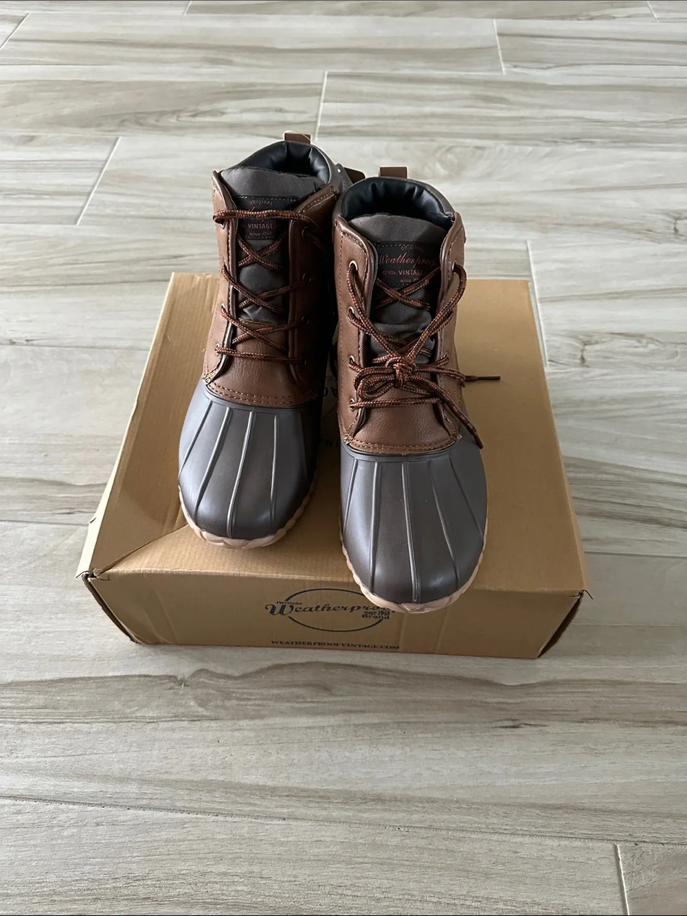 Weatherproof Brown and Dark Gray Waterproof Lace-Up Boots , Size 10M